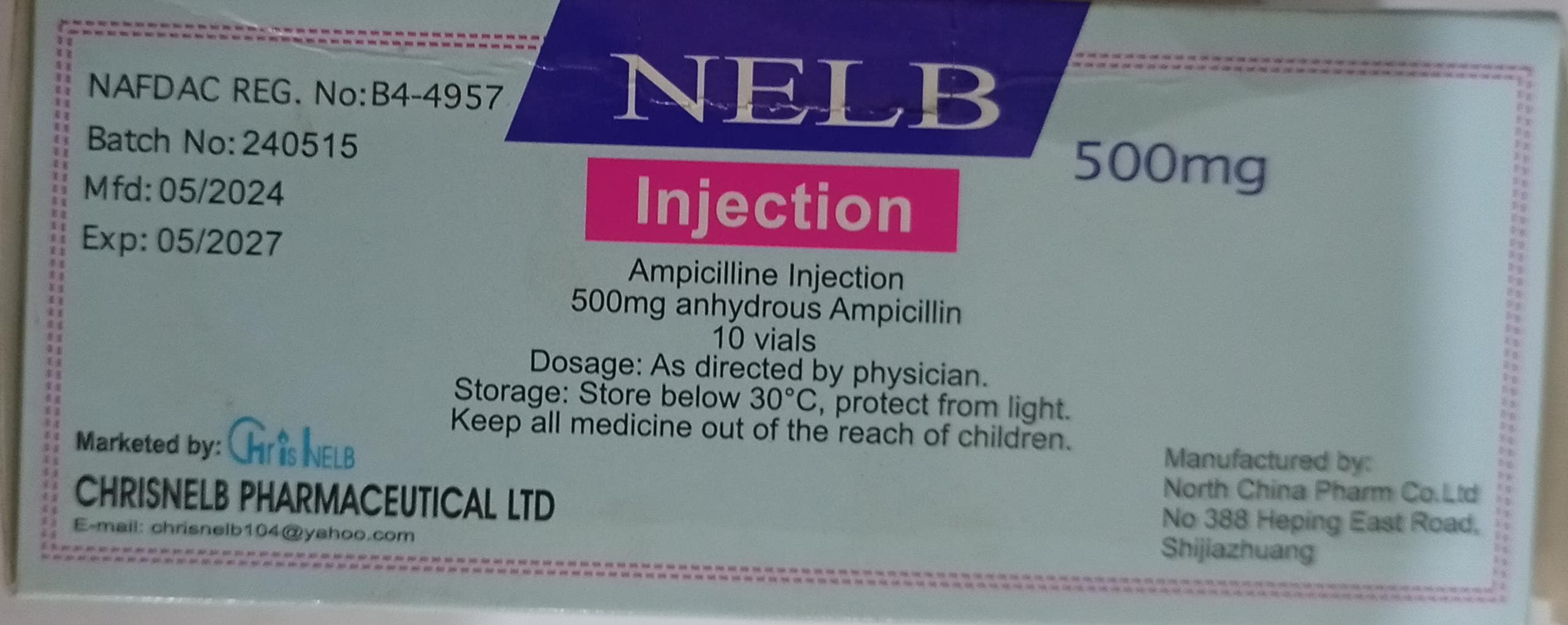 INJECTION AMPICILLIN (NELB)