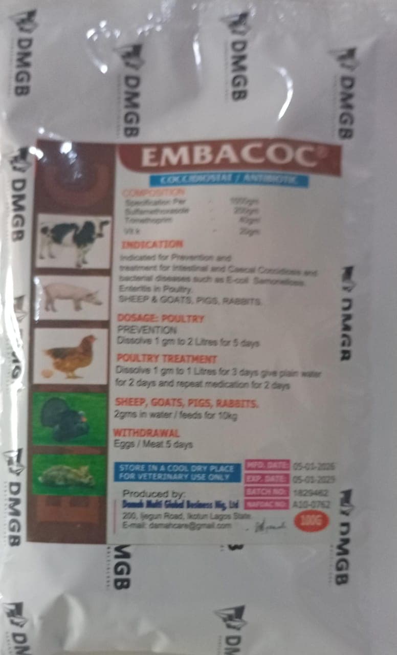 COCCIDIOSTAT/ANIBIOTICS 100G (EMBACOC)