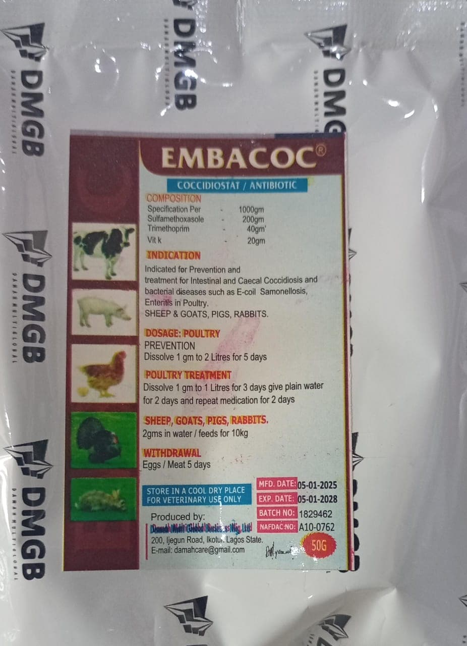 COCCIDIOSTAT/ANTIBIOTIC 50G (EMBACOC)