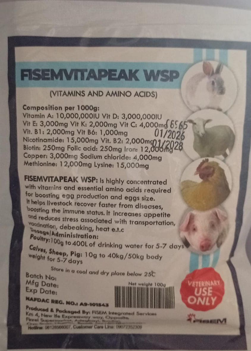 VITAMINS/AMINO ACID 100G (FISEMVITA PEAK)